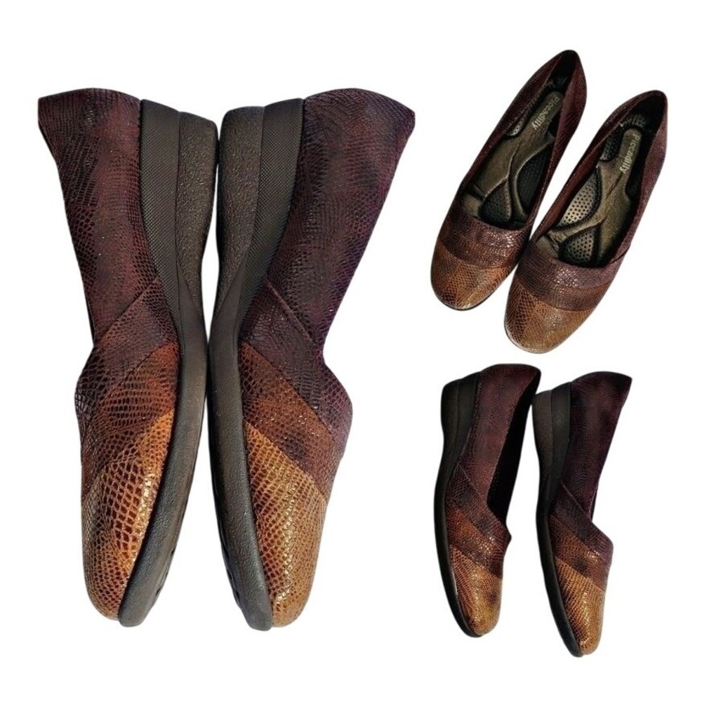 Picadilly Comfort Plus Two-Tone‎ Snake Print Ballet Flats Brown Copper Slip-On 6